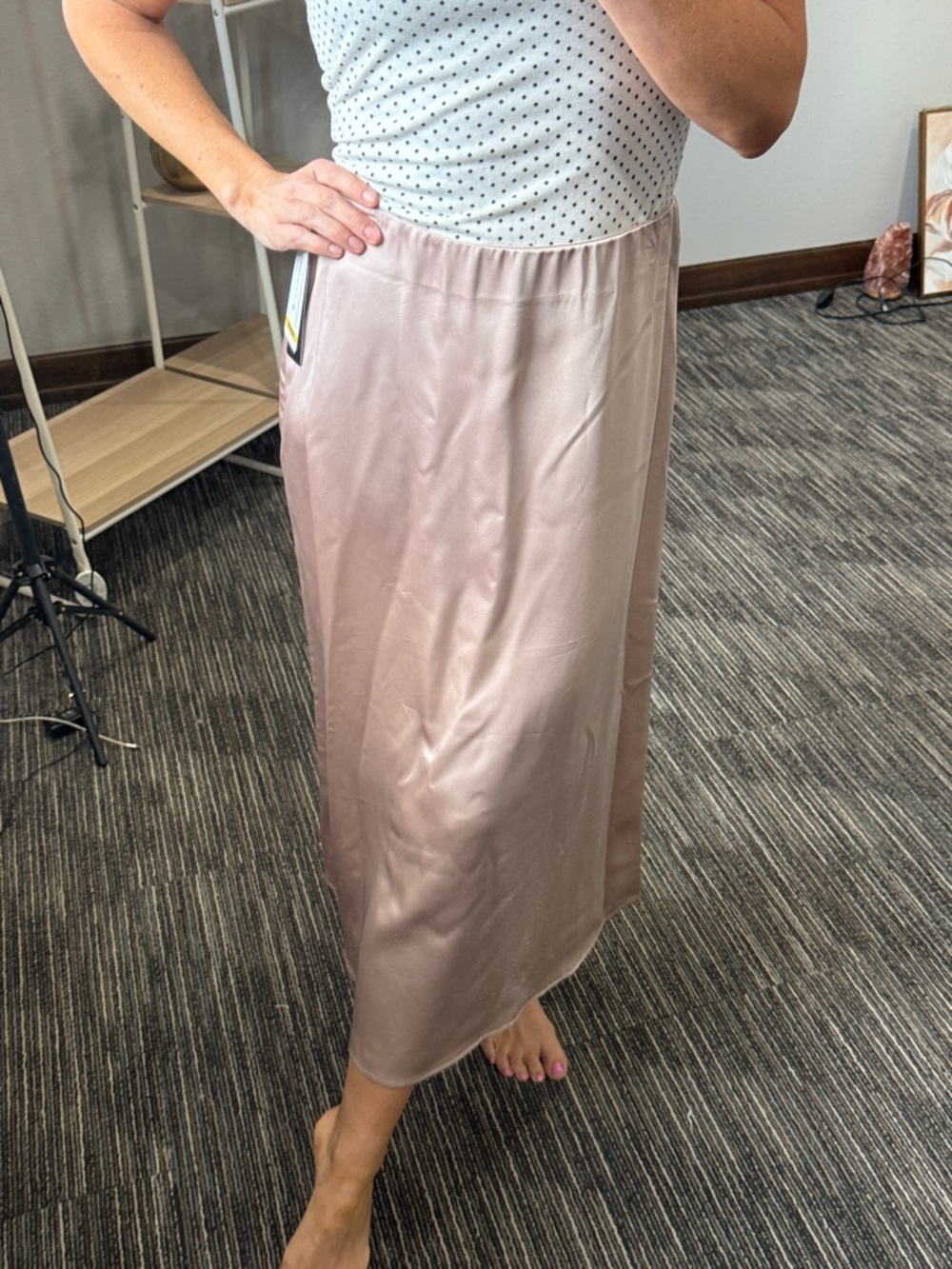 NWT Satin Midi Slip Skirt in Blush